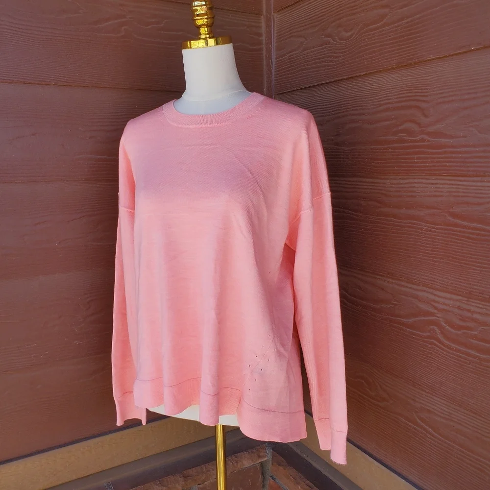 J. Crew Women's Long Sleeve Coral Pink Merino Wool Blend Sweater Size Large NWOT